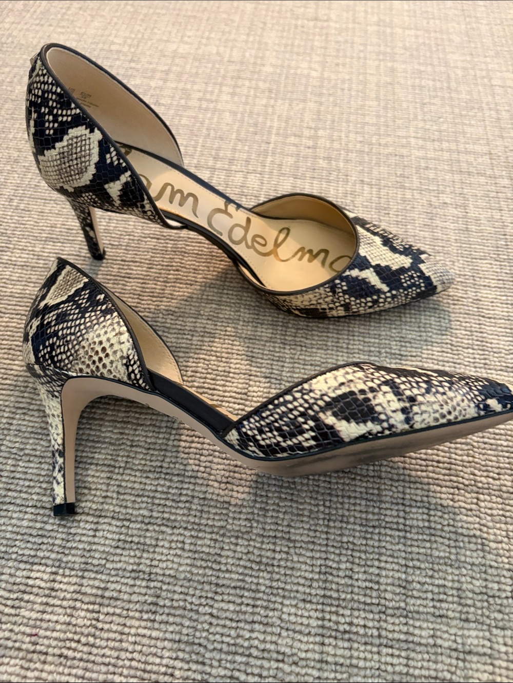 Sam Edelman Black & Cream Snake-Print D'Orsay Pointed-Toe Heels - Picture 2 of 5